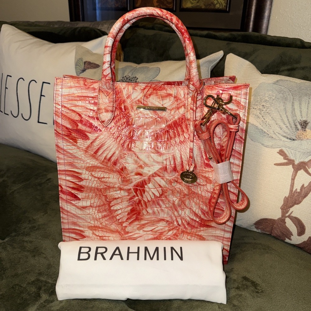 New Brahmin Monique Satchel Shoulder Bag Pink Flamingo Melbourne Vacation